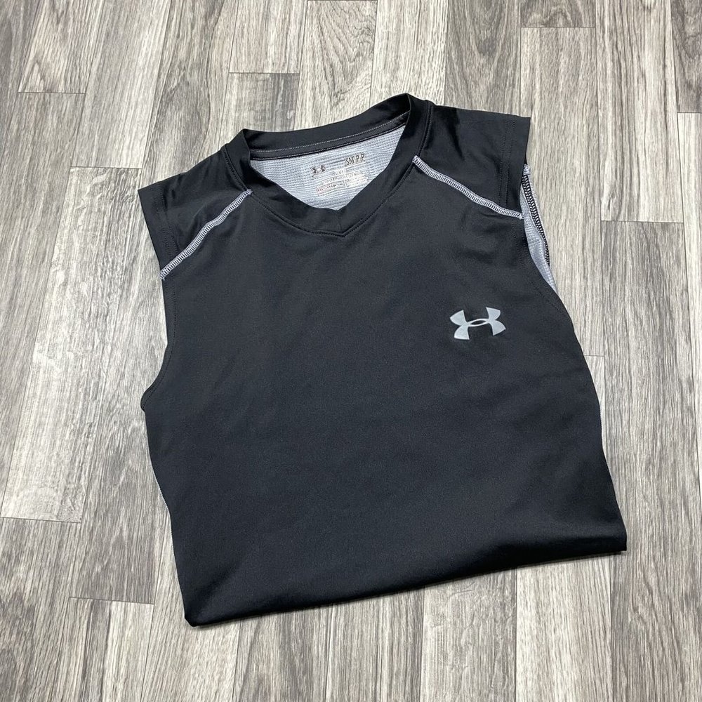 UNDER ARMOUR Heat Gear V-Neck Black & Gray Activewear Tank Men's Size Small